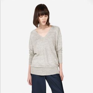 Everlane Gray Deep V-Neck Linen Sweater L